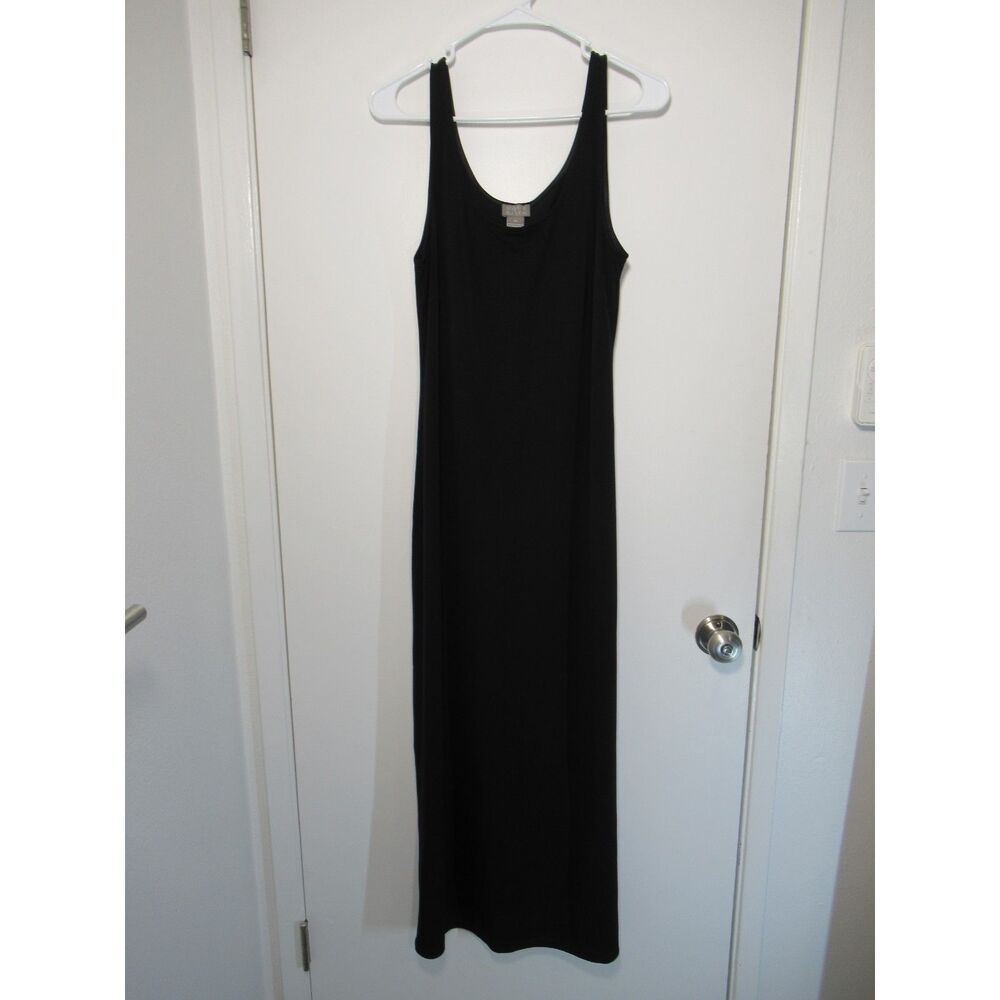 Sigrid Olsen Black Sleeveless Maxi Dress Rayon Blend Stretch Fabric Size Medium